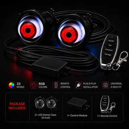 Road Light LED Demon Eyes kit with remote control and features
